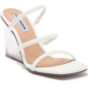 STEVE MADDEN Lunette White Strappy Clear Wedge Sandals 10
